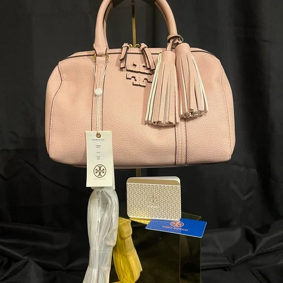 Tory Burch Thea Mini Satchel in Soft Pebbled Pink Leather with Tassels NWT - Picture 14 of 16